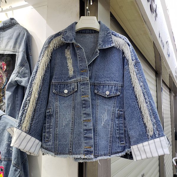 harajuku beaded tassel spliced women blue hole denim jacket 2020 autumn plus size vintage casual jeans coat chaquetas para mujer, Black;brown
harajuku beaded tassel spliced women blue hole denim jacket 2020 autumn plus size vintage casual jeans coat chaquetas para mujer, Black;brown