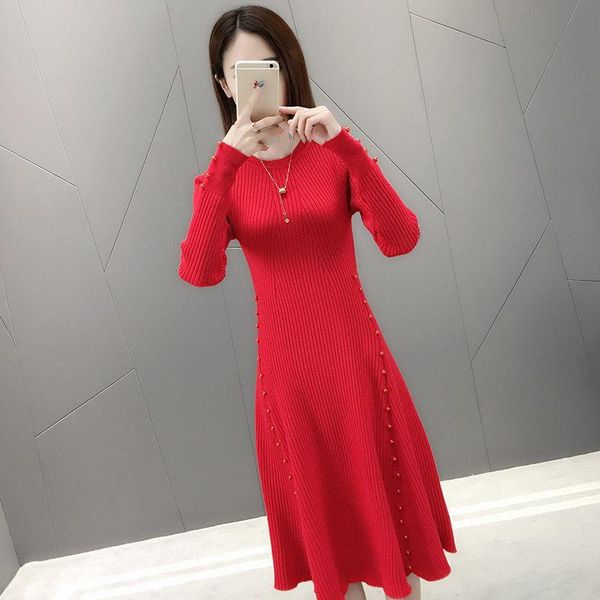 women 2020 spring autumn sweater knitted a-line dress female pearls beaded dresses elegant ladies long sleeve slim vestidos g712, Black;gray
women 2020 spring autumn sweater knitted a-line dress female pearls beaded dresses elegant ladies long sleeve slim vestidos g712, Black;gray