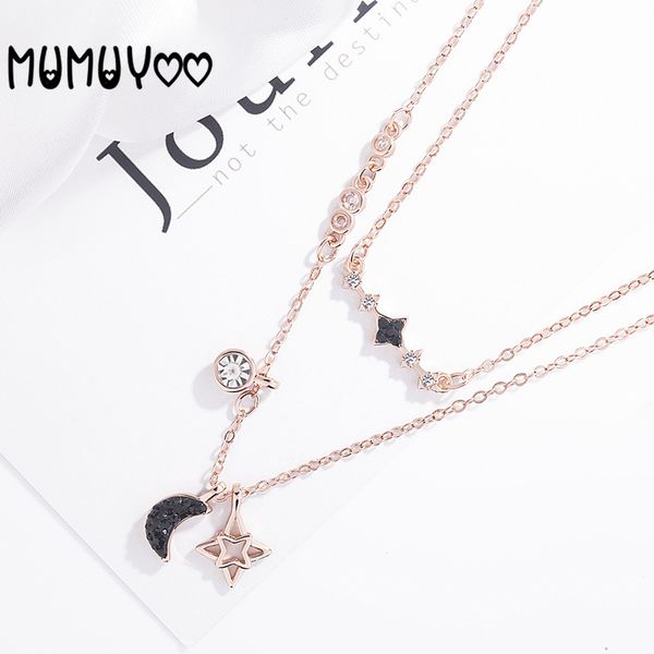swa simple charm classic double layer stars and moon folded belt pendant women's necklace female clavicle chain, Silver
swa simple charm classic double layer stars and moon folded belt pendant women's necklace female clavicle chain, Silver