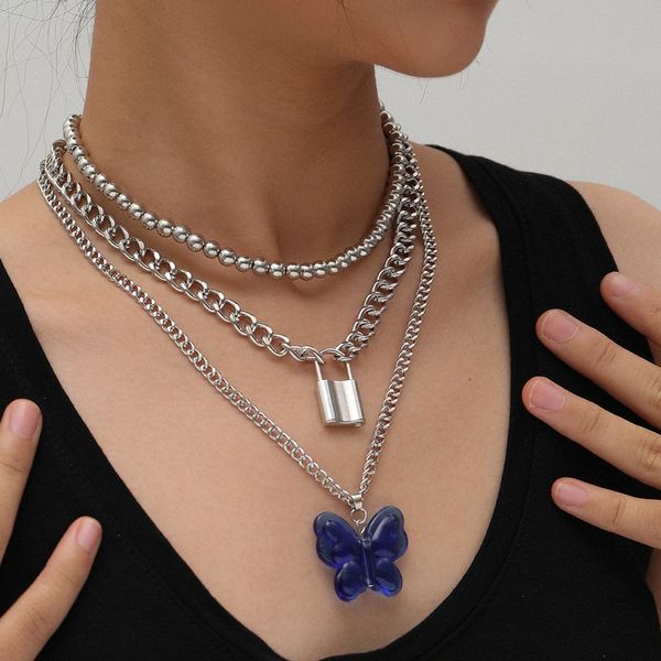 chokers european and american temperament cold wind lock-shaped necklace multi-layer exaggerated large butterfly blue pendant, Golden;silver
chokers european and american temperament cold wind lock-shaped necklace multi-layer exaggerated large butterfly blue pendant, Golden;silver