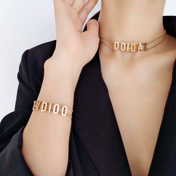 luxury jewelry women gold thin chains with letter designer necklace for girl hip hop retro necklace and bracelets suit fashion fine jewelry, Silver
luxury jewelry women gold thin chains with letter designer necklace for girl hip hop retro necklace and bracelets suit fashion fine jewelry, Silver