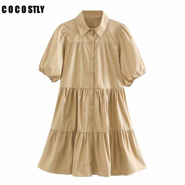 2020 women dress puff sleeve solid color pleats big swing mini dress office lady buttons vestido chic casual pleated dresses, Black;gray
2020 women dress puff sleeve solid color pleats big swing mini dress office lady buttons vestido chic casual pleated dresses, Black;gray