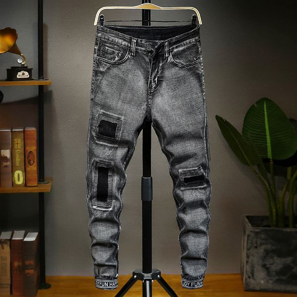 mens jeans spring and summer new mens jeans slim-fit elastic beam pants loose trendy ripped jeans, Blue
mens jeans spring and summer new mens jeans slim-fit elastic beam pants loose trendy ripped jeans, Blue