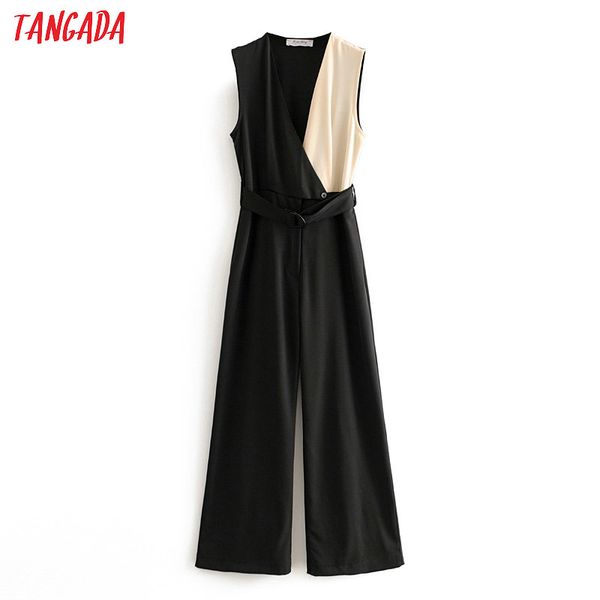 tangada women color block long jumpsuit with belt v neck office female wide leg jumpsuit da13, Black;white
tangada women color block long jumpsuit with belt v neck office female wide leg jumpsuit da13, Black;white