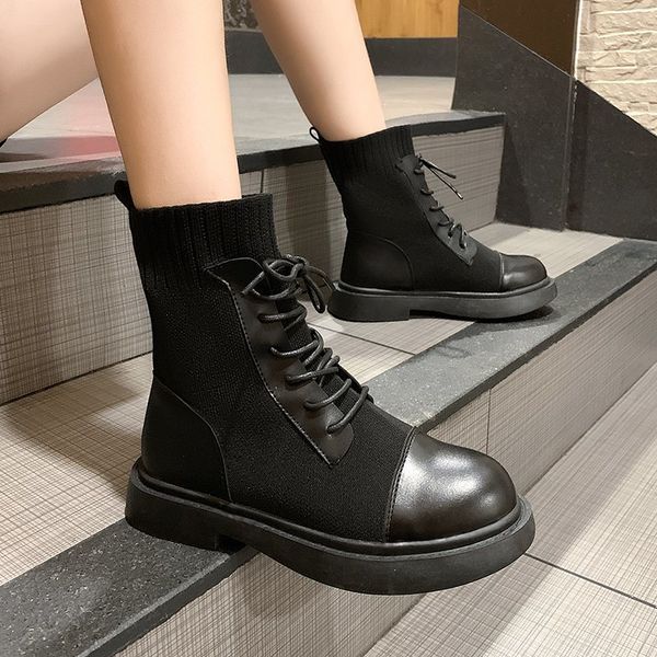 2020 autumn and winter korean knitted splicer boots women flying woven boots women's lace-up british bootie black
2020 autumn and winter korean knitted splicer boots women flying woven boots women's lace-up british bootie black