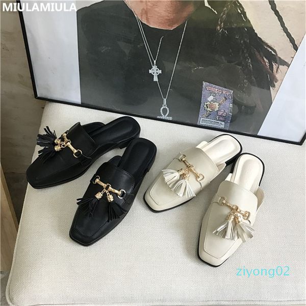 miulamiula 2020 fringe metal chain square toe flat leather slippers slip on loafers mules flip flops z02, Black
miulamiula 2020 fringe metal chain square toe flat leather slippers slip on loafers mules flip flops z02, Black