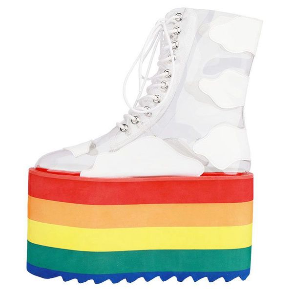 rainbow woman boots high platform heels short boots nightclub cake bottom ladies shoes thick sole transparent pvc booties, Black
rainbow woman boots high platform heels short boots nightclub cake bottom ladies shoes thick sole transparent pvc booties, Black