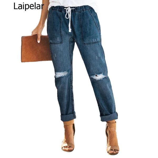 fashion distressed knee ripped women summer holes loose trouser drawstring elastic waist pockets long pencil denim jeans pants, Blue
fashion distressed knee ripped women summer holes loose trouser drawstring elastic waist pockets long pencil denim jeans pants, Blue