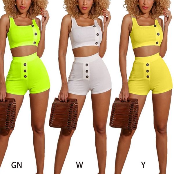 women 2 piece outfits set solid color female sleeveless crop shorts ribbed knit buttons decorative tracksuit clubwear, Gray
women 2 piece outfits set solid color female sleeveless crop shorts ribbed knit buttons decorative tracksuit clubwear, Gray