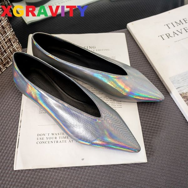 xgravity european american pointed toe flat shoes v cut ladies fashion flats female fantasy colorful silver women shoes 321, Black 
xgravity european american pointed toe flat shoes v cut ladies fashion flats female fantasy colorful silver women shoes 321, Black