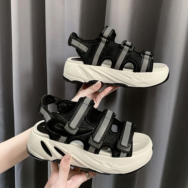 2020 new arrival fashion summer reflective stripes wedges sandals women brand casual bright colors platform beach shoes woman, Black
2020 new arrival fashion summer reflective stripes wedges sandals women brand casual bright colors platform beach shoes woman, Black