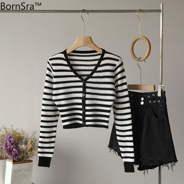 bornsra women's new v-neck black and white striped long-sleeved high waist sweater autumn, White;black
bornsra women's new v-neck black and white striped long-sleeved high waist sweater autumn, White;black