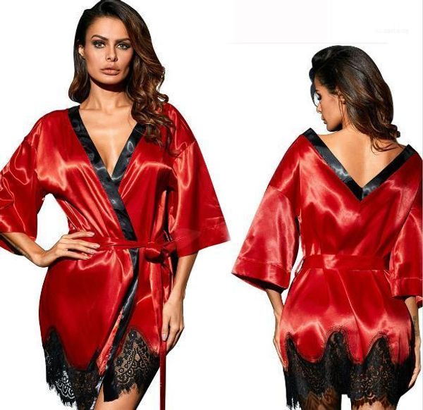 robes solid evening night robe clothing vestioes womens designer clothing women sleep pajamas spring autumn lace sleep, Black;red 
robes solid evening night robe clothing vestioes womens designer clothing women sleep pajamas spring autumn lace sleep, Black;red