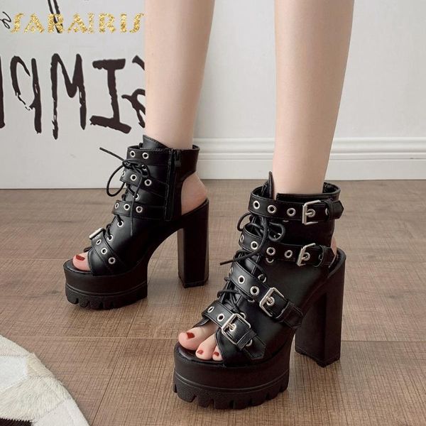 sandals sarairis 2021 square high heels summer women shoes woman zip up platform comfortable lady, Black