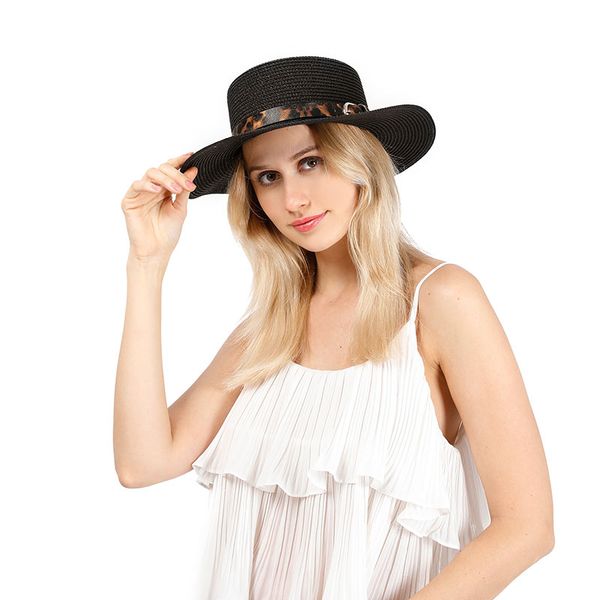 women straw hat leopard print band flat adjustable foldable boater sun summer casual panama vacation cap sun hat, Blue;gray
women straw hat leopard print band flat adjustable foldable boater sun summer casual panama vacation cap sun hat, Blue;gray