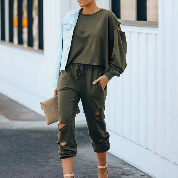 женщины solid color tracksuit ripped два piece set длинные рукава вокруг шеи top длинные брюки женщины streetwear, White;black
женщины solid color tracksuit ripped два piece set длинные рукава вокруг шеи top длинные брюки женщины streetwear, White;black