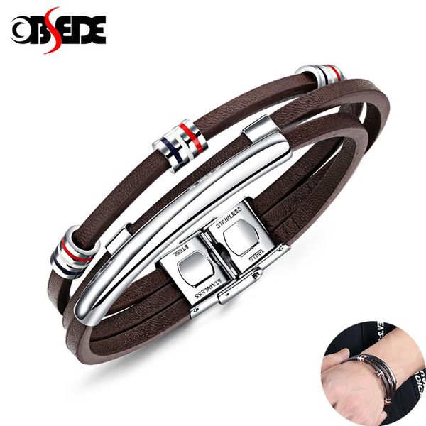 obsede multi-layer brown leather bracelet for men stainless steel clasp bangle wristband new male jewelry accessories party gift, Red;blue
obsede multi-layer brown leather bracelet for men stainless steel clasp bangle wristband new male jewelry accessories party gift, Red;blue