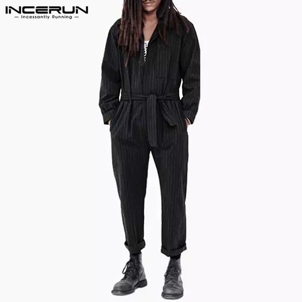 fashion striped men jumpsuit long sleeve lapel joggers chic streetwear cargo overalls with belt pants casual men rompers incerun, Black
fashion striped men jumpsuit long sleeve lapel joggers chic streetwear cargo overalls with belt pants casual men rompers incerun, Black