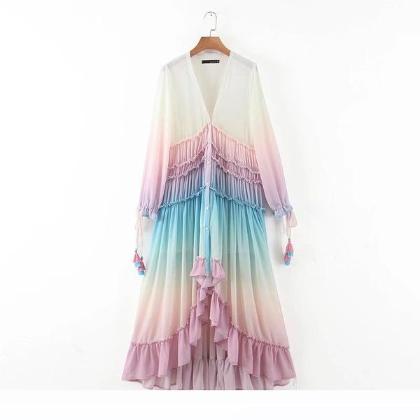 boho a line fashion 2020 v neck gradient rainbow color button long dress beach holiday tassel long sleeve ruffles women dresses, Black;gray
boho a line fashion 2020 v neck gradient rainbow color button long dress beach holiday tassel long sleeve ruffles women dresses, Black;gray