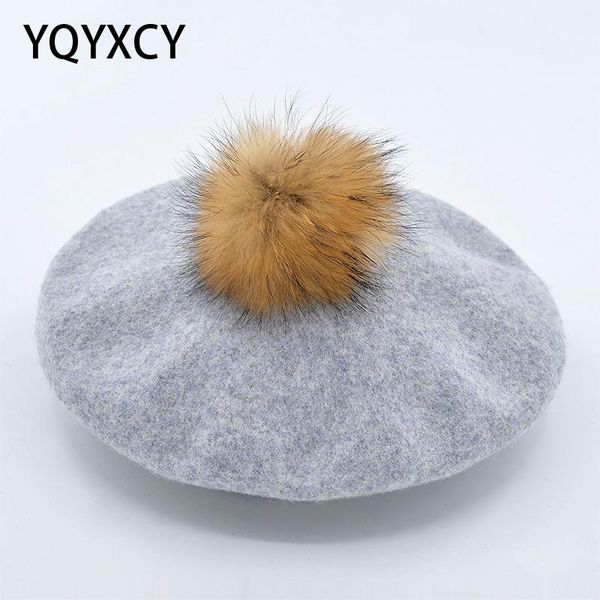 berets winter hats for women wool beret with real raccoon fur pompom hat lady girls cap soft warm boina feminina gorras, Blue;gray
berets winter hats for women wool beret with real raccoon fur pompom hat lady girls cap soft warm boina feminina gorras, Blue;gray