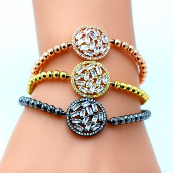 charm bracelets for men woman 24k gold plating micro pave cz 4mm beads classic european style braiding bracelets, Black 
charm bracelets for men woman 24k gold plating micro pave cz 4mm beads classic european style braiding bracelets, Black