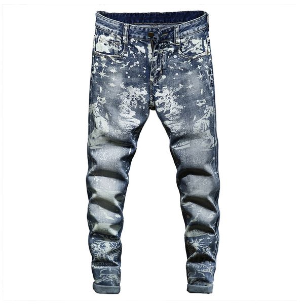 men's jeans sokotoo snow washed printed stretch denim fashion slim fit pencil pants trousers, Blue
men's jeans sokotoo snow washed printed stretch denim fashion slim fit pencil pants trousers, Blue