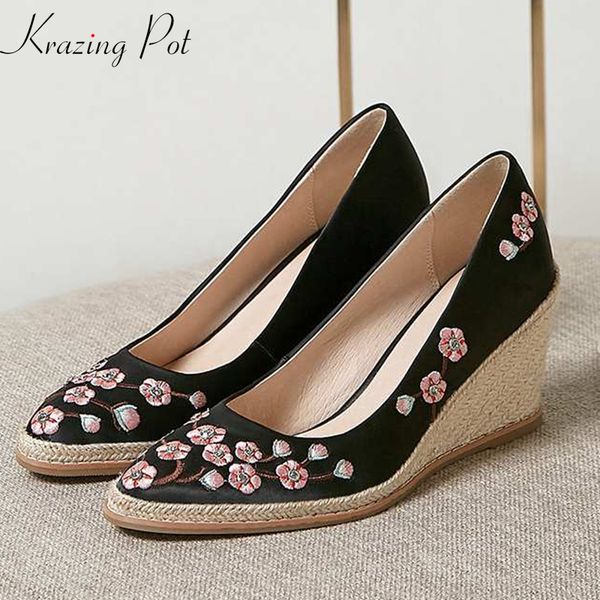 dress shoes krazing pot 2021 silk oriental high heels straw decoration round toe slip on embroidery flowers patterns women wedges pumps l87, Black
dress shoes krazing pot 2021 silk oriental high heels straw decoration round toe slip on embroidery flowers patterns women wedges pumps l87, Black