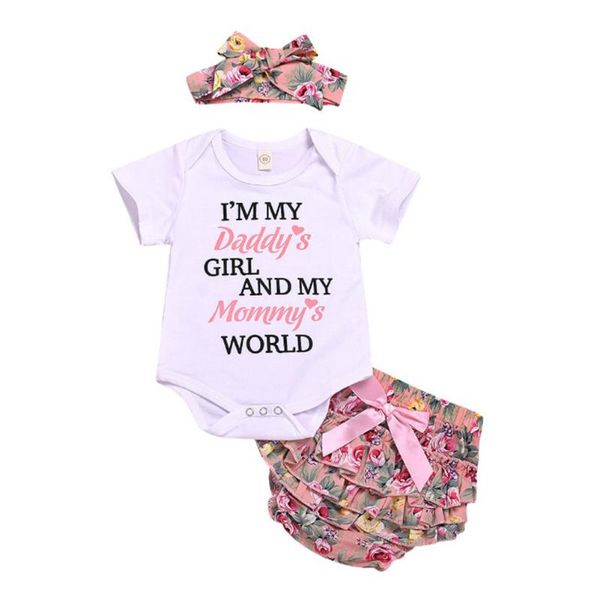 2020 newborn baby girl and floral shorts clothes summer baby letter print short sleeve robe cute girl set hot, White