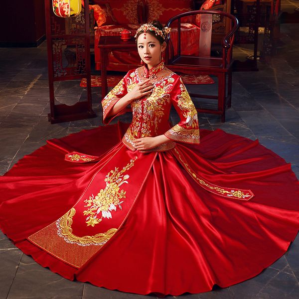 ethnic clothing bride modern cheongsam chinese traditional dress wedding qipao su embroidery robe chinoise oriental style evening gown, Red
ethnic clothing bride modern cheongsam chinese traditional dress wedding qipao su embroidery robe chinoise oriental style evening gown, Red