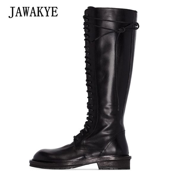 street style knee high boots woman round toe thick bottom knight boots genuine leather lace up stovepipe black booties femme 
street style knee high boots woman round toe thick bottom knight boots genuine leather lace up stovepipe black booties femme