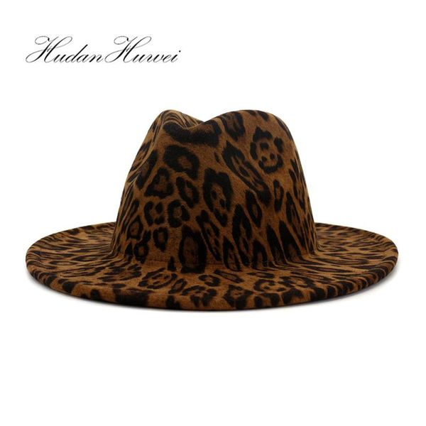 new fashion winter autumn leopard print woolen fedora hat wide brim hats women elegant gentlemen cotton caps, Blue;gray 
new fashion winter autumn leopard print woolen fedora hat wide brim hats women elegant gentlemen cotton caps, Blue;gray