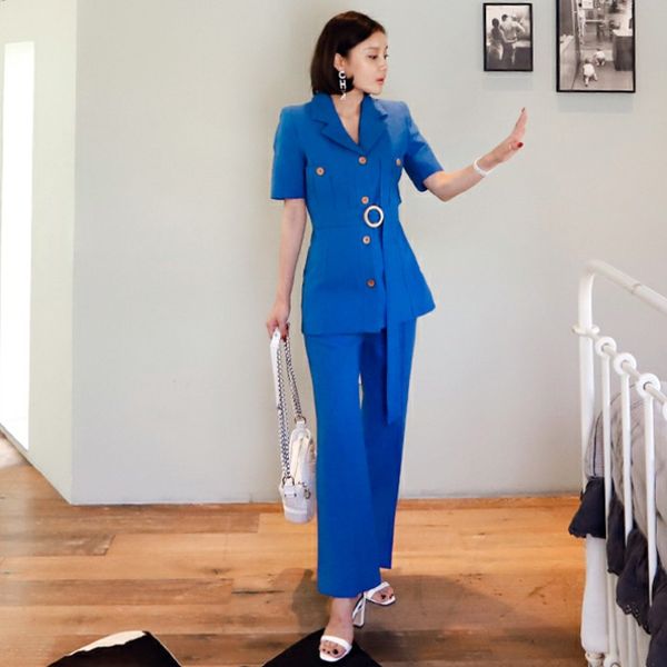 2020 summer new korean women's temperament lapel fashion belt short-sleeved elegant suit jacket + suit pants two-piece, White
2020 summer new korean women's temperament lapel fashion belt short-sleeved elegant suit jacket + suit pants two-piece, White