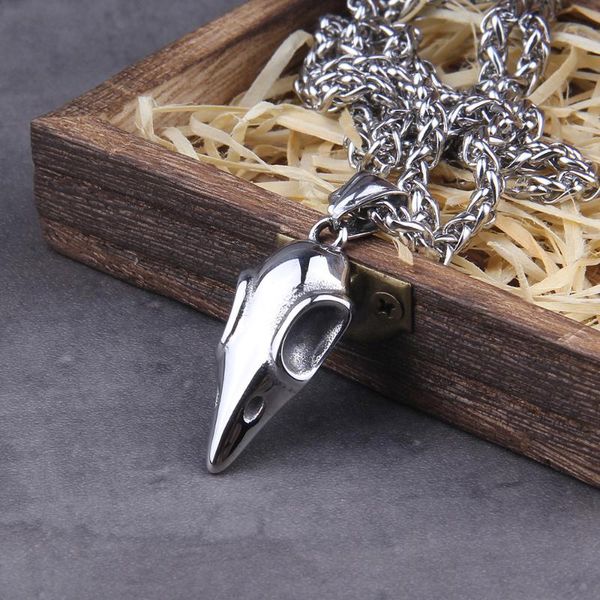 never fade norse small raven skull necklace for women with wooden box as gift, Silver
never fade norse small raven skull necklace for women with wooden box as gift, Silver