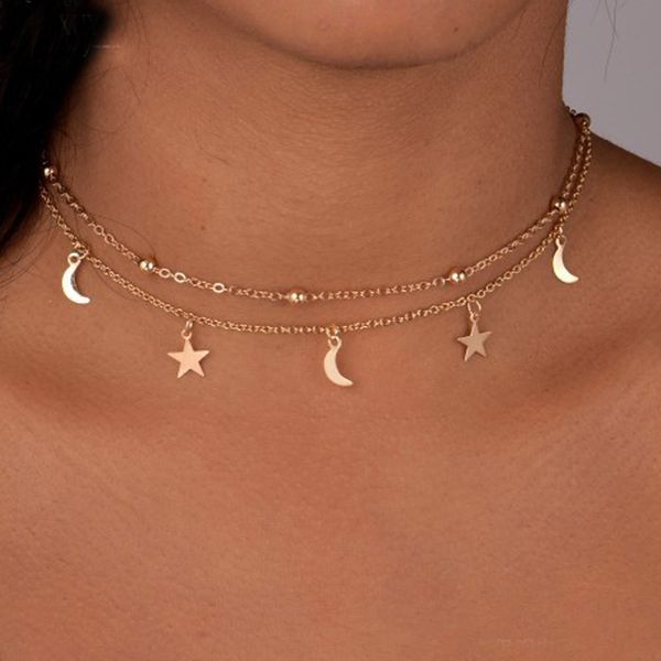 2020 new fashion wholesale price jewelry 2 layer star moon choker necklace nice gift for women girl, Silver
2020 new fashion wholesale price jewelry 2 layer star moon choker necklace nice gift for women girl, Silver