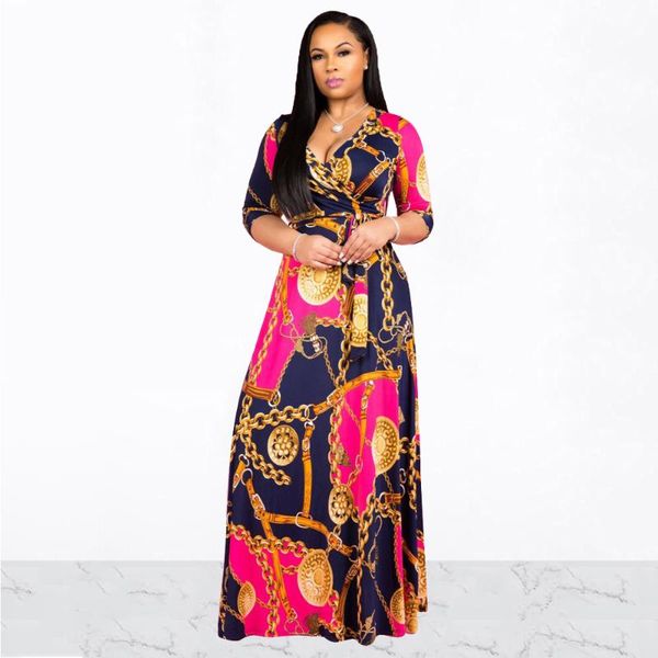 vintage gold chain print loose maxi dress women three quarter sleeve v-neck floor-length plus size dresses robes with sashes, Black;gray
vintage gold chain print loose maxi dress women three quarter sleeve v-neck floor-length plus size dresses robes with sashes, Black;gray