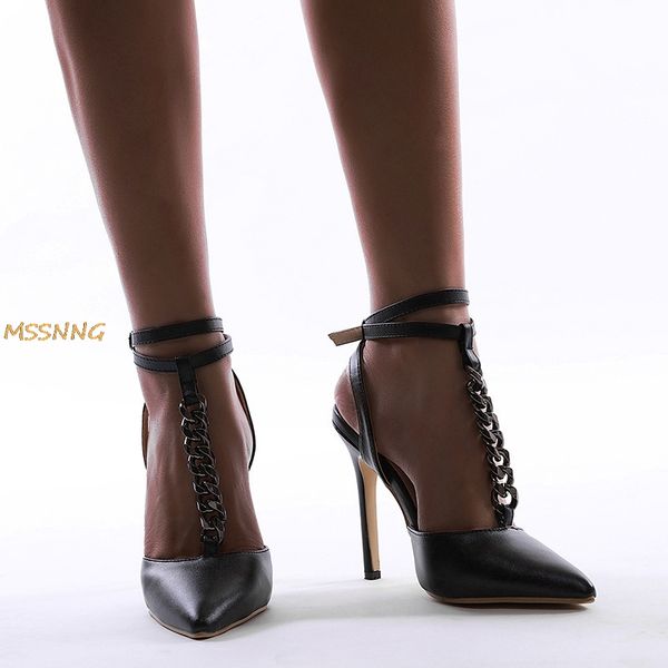 2020 summer new women's high heel metal chain thin heels pointed toe ladies shoes super high heel women's big size shoes, Black
2020 summer new women's high heel metal chain thin heels pointed toe ladies shoes super high heel women's big size shoes, Black