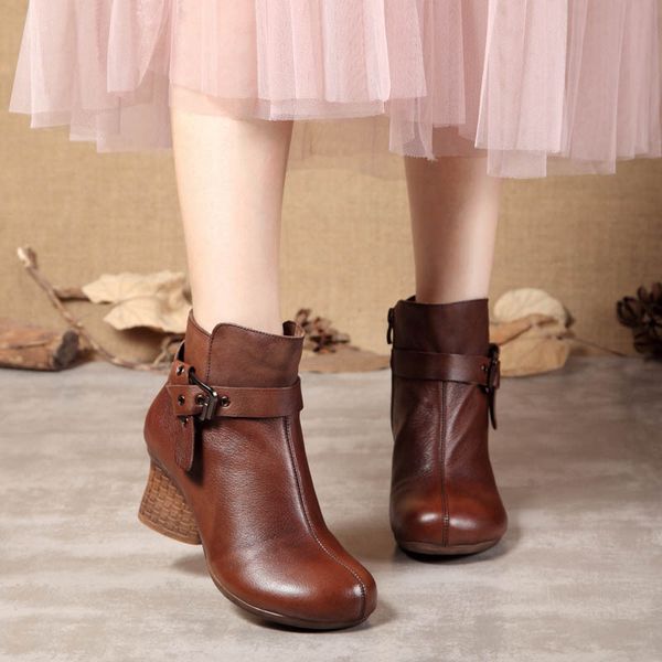 women's shoes layer cowhide high heel short boots retro ethnic style fashion women's chunky leather boots, Black
women's shoes layer cowhide high heel short boots retro ethnic style fashion women's chunky leather boots, Black