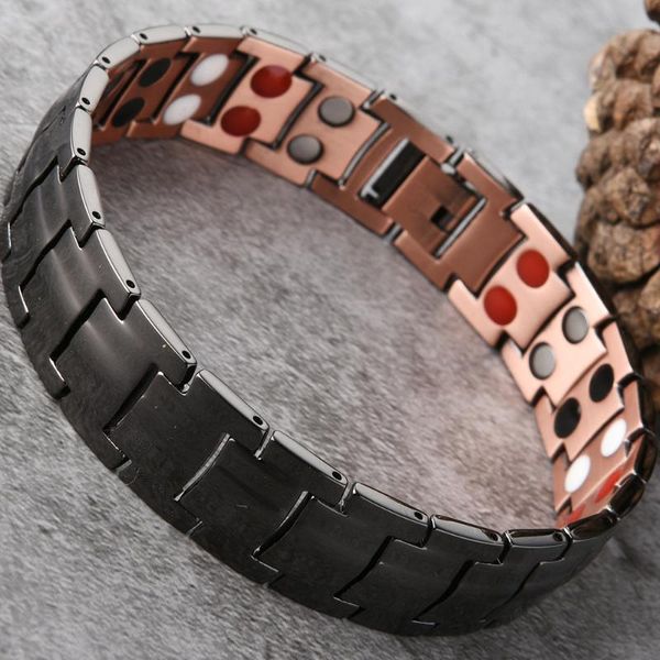 4 in 1 magnet energy mens bracelets 15mm wide hand chain vintage red copper bracelet health for men pulseira magnetica jewelry, Black
4 in 1 magnet energy mens bracelets 15mm wide hand chain vintage red copper bracelet health for men pulseira magnetica jewelry, Black