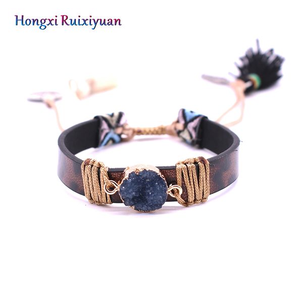 vintage stone crystal charm bracelets & bangle for woman men fashion female handmade leather wristband bracelet, Black 
vintage stone crystal charm bracelets & bangle for woman men fashion female handmade leather wristband bracelet, Black