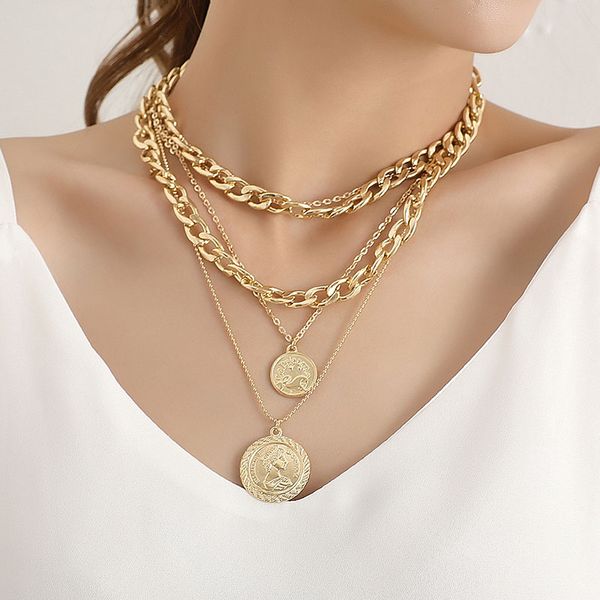 vintage aluminium alloy thick chains round figure coin pendant necklace women punk geometric necklace party jewelry necklaces, Silver
vintage aluminium alloy thick chains round figure coin pendant necklace women punk geometric necklace party jewelry necklaces, Silver