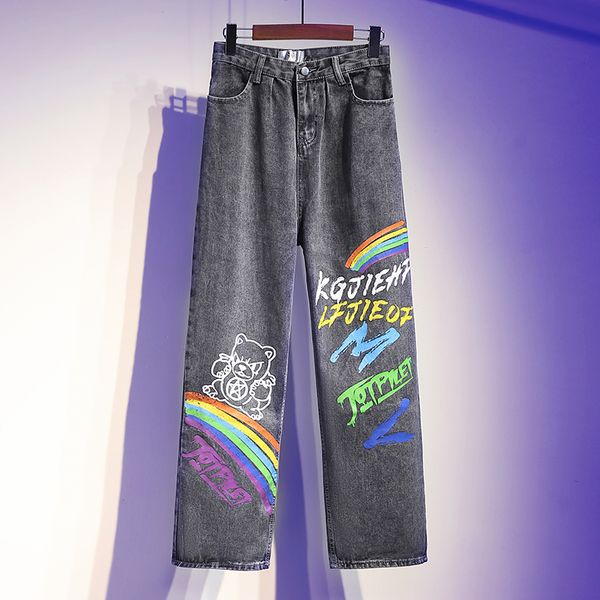 women's jeans high waist women fashion cartoons graffiti print loose casual plus size female washed denim wide legs pants, Blue
women's jeans high waist women fashion cartoons graffiti print loose casual plus size female washed denim wide legs pants, Blue