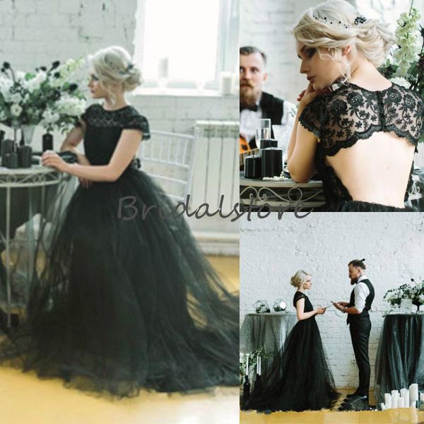 2021 country style black wedding dresses gothic cap sleeves lace open back bohemian halloween wedding dress o neck women bride, White
2021 country style black wedding dresses gothic cap sleeves lace open back bohemian halloween wedding dress o neck women bride, White