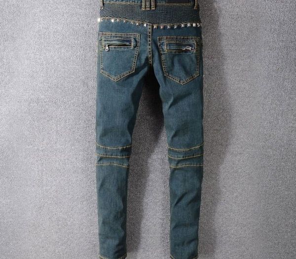 vintage washed mens biker jeans punk style studded slim fit pleated pencil pants rivet motorcycle denim pants big size trousers, Blue
vintage washed mens biker jeans punk style studded slim fit pleated pencil pants rivet motorcycle denim pants big size trousers, Blue