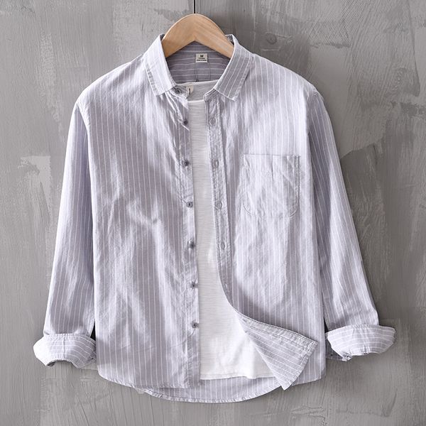 men's casual shirts spring autumn fashion japan style striped turn down collar mens single breasted cotton pockets simple, White;black
men's casual shirts spring autumn fashion japan style striped turn down collar mens single breasted cotton pockets simple, White;black