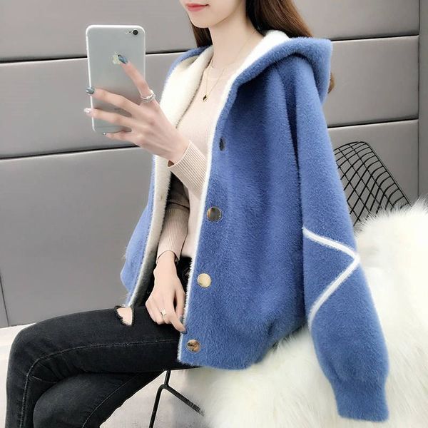 women's wool & blends 2021 women loose korean style faux mink hooded sweater cardigan coat female casual outwear woolen overcoat jacket, Black
women's wool & blends 2021 women loose korean style faux mink hooded sweater cardigan coat female casual outwear woolen overcoat jacket, Black