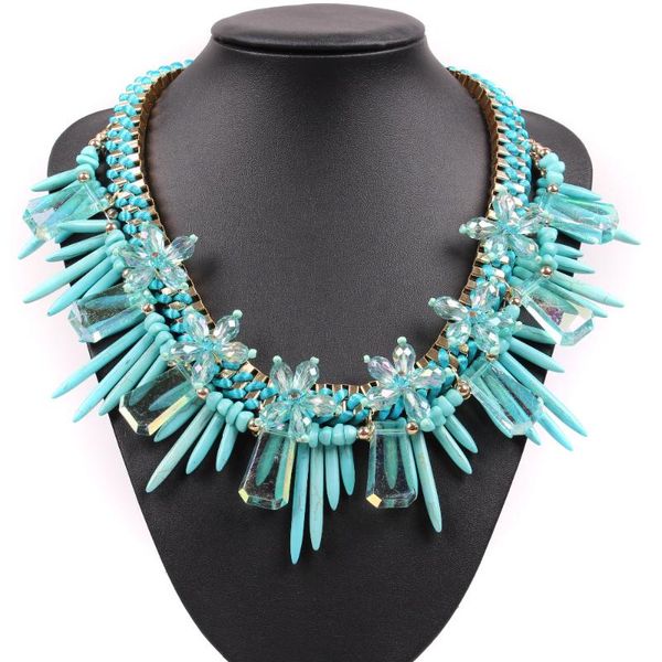 new trendy design gold chain crystal flower stone spike chunky statement pendant necklace choker collar jewelry for women, Silver
new trendy design gold chain crystal flower stone spike chunky statement pendant necklace choker collar jewelry for women, Silver