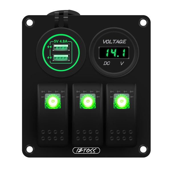 3 gang switch panel pre wired with 4.8a dual usb charger and mounting screws diy (green light
3 gang switch panel pre wired with 4.8a dual usb charger and mounting screws diy (green light