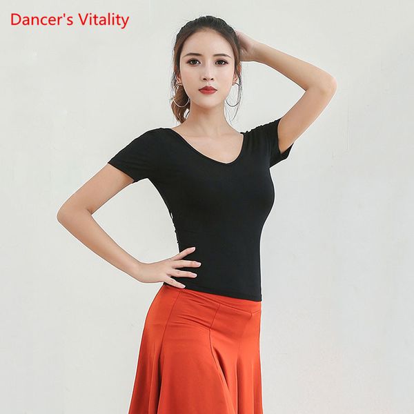latin dance practice clothes female short sleeve new profession competition exercise clothing modal shirt, Black;red
latin dance practice clothes female short sleeve new profession competition exercise clothing modal shirt, Black;red