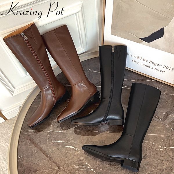 boots krazing pot cow leather square toe zipper low heel winter shoes riding mature lady runway party knee-high l20, Black
boots krazing pot cow leather square toe zipper low heel winter shoes riding mature lady runway party knee-high l20, Black