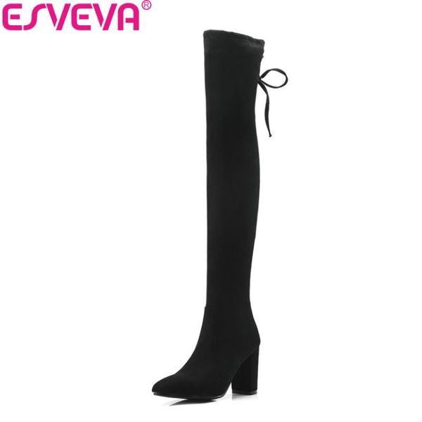 esveva 2020 lace up women over the knee boots pointed toe autumn boots sewing square high heels shoes woman size 34-43, Black
esveva 2020 lace up women over the knee boots pointed toe autumn boots sewing square high heels shoes woman size 34-43, Black